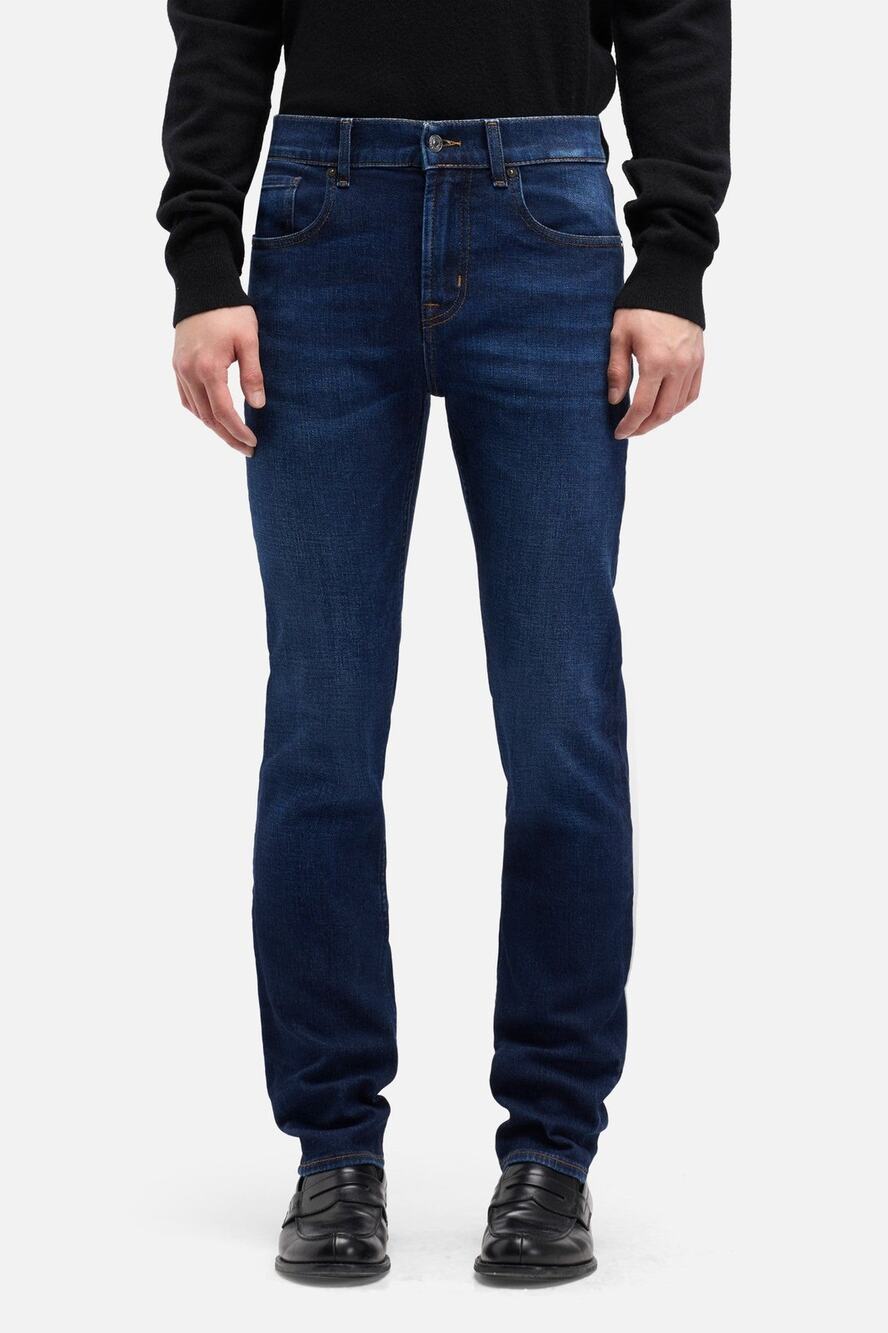 7 for all mankind sz 33 skimmy slim fit dark denim jeans stretch casual career